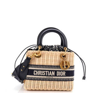 Christian Dior Medium Lady Dior Bag Wicker and Oblique Canvas